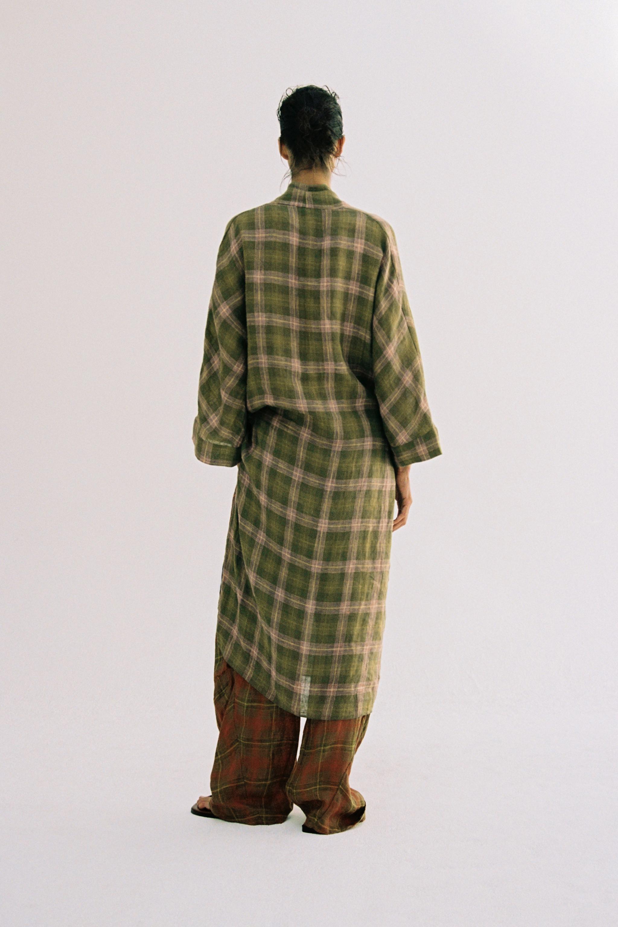 ZW COLLECTION CHECKED LINEN DRESS